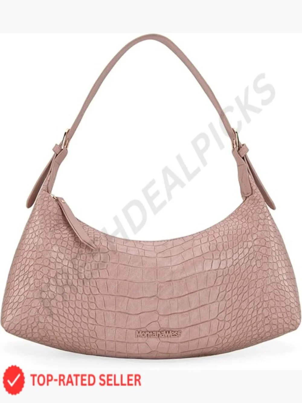 Crocodile Embossed Crescent Shoulder Bag Vegan Leather Trendy Hobo Purse